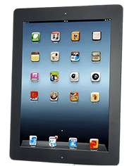 Black tablet with home screen apps